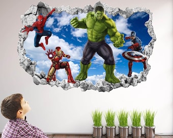 Superhero Wall Decal Sticker Mural Poster Print Art, Spiderman, Hulk, Iron Man