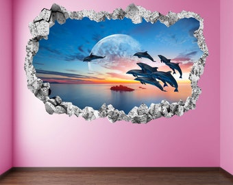 Dolphin Sea Sunset Wall Decal Sticker Mural Poster Print Art Kids Bedroom Home Office Decor KP18