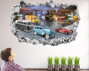 Classic Retro Vintage Old Cars Cartoon Style Wall Stickers Mural Decal Print Art Kids Bedroom Decor KR10