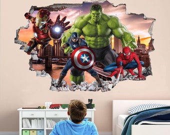 Superheld muur sticker Sticker muurschildering Poster Print Art Hulk Spiderman Iron Man Captain America Avengers EA89