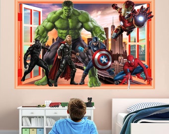 Avengers Superhéroe Pared Calcomanía Pegatina Mural Póster Imprimir Arte Iron Man Hulk Capitán América Spiderman Thor EA88