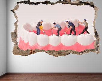 Personnes Nettoyant les dents Autocollant mural Autocollant Mural Affiche Imprimer Art Soins dentaires Décor EC60