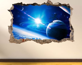 Space Meteor Rain Solar System Wall Decal Sticker Mural Print Art Kids Bedroom Home Decor AD7