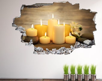 Spa Pietre Candele Adesivo Murale Adesivo Murale Poster Stampa Arte Massaggio Bellezza Salone Decor EC25