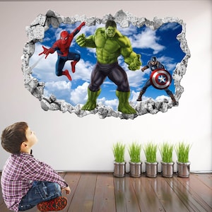 Superhero Wall Decal Sticker Mural Poster Print Art Spiderman Hulk Captain America Avengers EA125