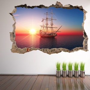 Pirate Sailing Ship Sunset Wall Decal Sticker Mural Poster Print Art Home Office Decor DP12