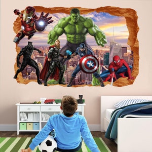 Superhero Wall Decal Sticker Mural Poster Print Art Spiderman Iron Man Hulk Captain America Thor EA78