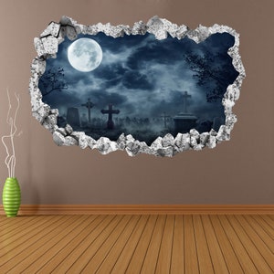 Cemetery Gravestone Dark Night Moon Wall Decal Sticker Mural Poster Print Art KM3