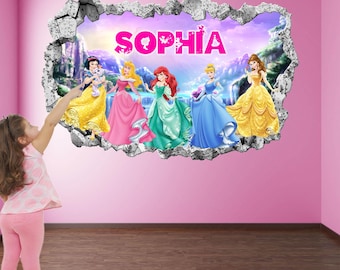 Personalized Princess Wall Decal Sticker, Custom Name Fairytale Mural, Girls Bedroom Decor