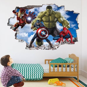 Superhero Wall Decal Sticker Mural Poster Print Art Spiderman Iron Man Hulk Captain America EA63