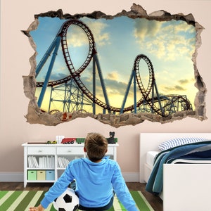 Sticker mural montagnes russes, affiche murale, impression d'art, chambre d'enfants, décoration d'intérieur FM15 image 1