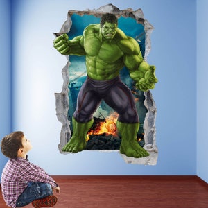 Adesivo de parede de super-herói Hulk, pôster, arte impressa, quarto infantil, decoração para casa e escritório, Vingadores EA100