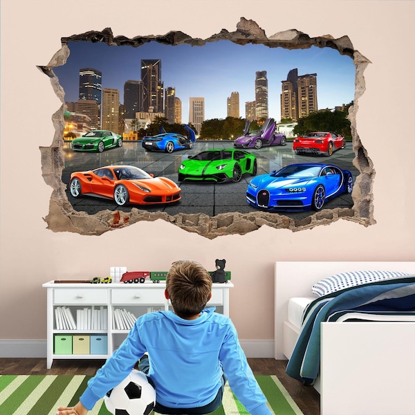Autocollants muraux Super voitures de sport, décalcomanies murales imprimées, décor de chambre d'enfants DT23