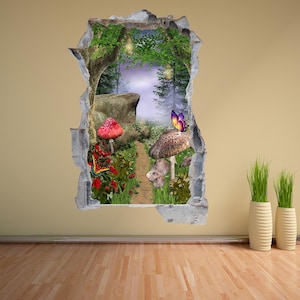 Fairy Garden Mushroom Fantasy Forest Wall Decal Sticker Mural Poster Print Art Kids Girls Room Decor A9