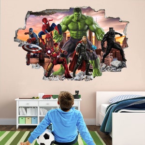 Sticker mural super-héros, affiche murale, impression d'art, décoration de chambre à coucher pour enfants, garçons EA113 image 1