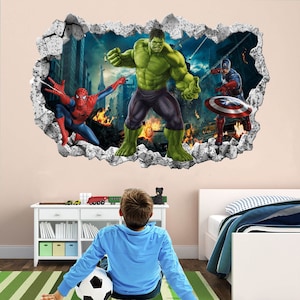 Superhero Wall Decal Sticker Mural Poster Print Art Spiderman Hulk Captain America Avengers EA126