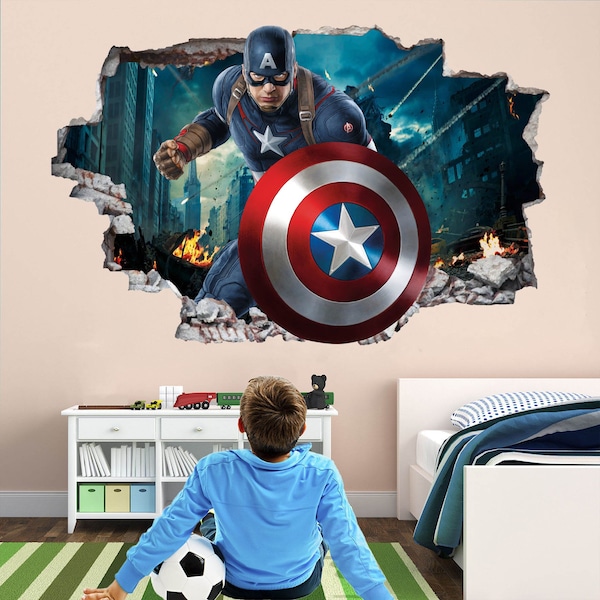 Sticker mural super-héros Captain America, affiche murale, impression d'art, décoration de bureau à domicile EA54