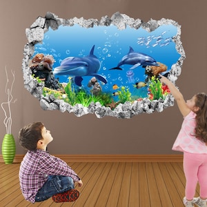 Dolphin Tropical Fishes Coral Reef Wall Decal Sticker Mural Poster Print Art Kids Room Decor KR50