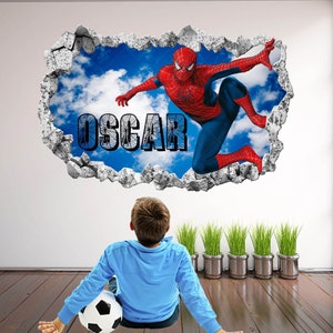 Spiderman super-héros nom personnalisé sticker mural autocollant mural affiche impression art enfants garçons chambre décor EA122 image 1