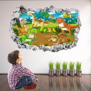 Cartoon Dinosaurussen Muur Sticker Muurschildering Print Art Kids Jongens Slaapkamer Kinderkamer Decor KP4