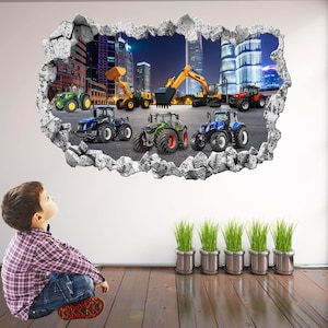 Tractoren graafmachine Digger muur sticker Sticker muurschildering Poster Print Art Home boerderij bouw Decor KR3 afbeelding 1