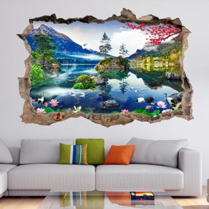 Vogels Bloemen Lake Muur Sticker Muurschildering Poster Print Art Home Office Decor HK13
