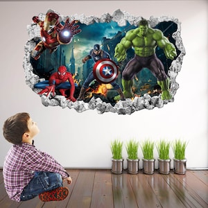 Superhero Wall Decal Sticker Mural Poster Print Art Spiderman Iron Man Hulk Captain America - EA118
