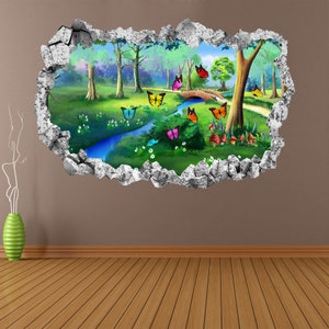 Fairy Forest Mushrooms Butterflies Fantasy Wall Decal Sticker Mural Poster Print Art Kids Bedroom Home Decor KH11