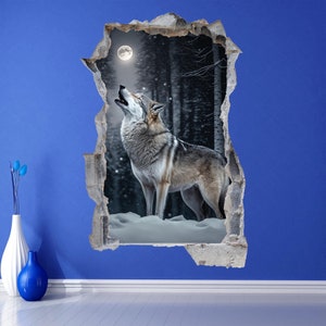 Wolf Howling Moon Animal Wall Decal Sticker Mural Poster Print Art Home Office Decor KS6