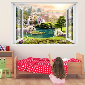 Sticker mural licorne forêt enchantée fantaisie sticker mural impression art enfants filles chambre décor AZ31