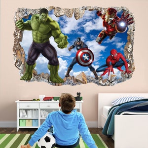 Superhero Wall Decal Sticker Mural Poster Print Art Spiderman Iron Man Hulk Captain America Avengers