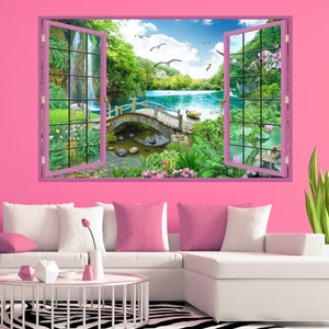Waterval Seagull Bloemen Meer Rainbow Wall Decal Sticker Muurschildering Poster Print Art Home Office Decor KA14