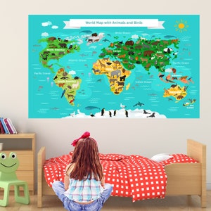Tiere Weltkarte Wandtattoo Wandtattoo Wandtattoo Poster Druck Kunst KinderZimmer Schule Dekor ES4