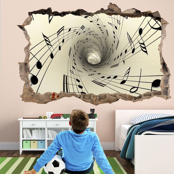 Notes de musique tunnel en spirale sticker mural autocollant mural affiche impression art chambre d'enfants décor EB8