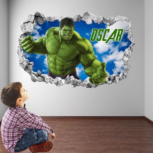 Hulk super-héros personnalisé nom autocollant Mural autocollant Mural affiche impression Art enfants garçons chambre décor EA121 image 1