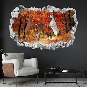 Pferde Herbst Bäume Wandtattoo Aufkleber Wandbild Poster Print Art Kinder Schlafzimmer Wohnkultur EUR
