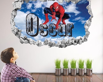 Personalized Name Spiderman Wall Sticker for Kids Bedroom | Custom Superhero Wall Decal