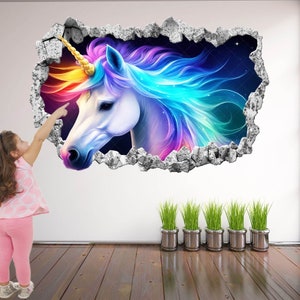 Unicorn muur sticker Sticker muurschildering Poster Print Art Kids meisjes slaapkamer kwekerij Decor KS13 afbeelding 1