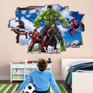 Superhero Wall Decal Sticker Mural Poster Print Art Iron Man Hulk Captain America Spiderman Thor EA91