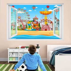Autocollant Mural de dessin animé de manèges de parc d'attractions, affiche murale imprimée, Art, décoration de chambre d'enfant, maison, KS26