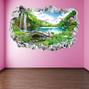 Waterval Seagull Bloemen Meer Rainbow Wall Decal Sticker Muurschildering Poster Print Art Home Office Decor KA2