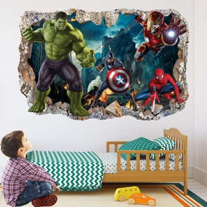 Superhero Wall Decal Sticker Mural Poster Print Art Spiderman Iron Man Hulk Captain America Avengers