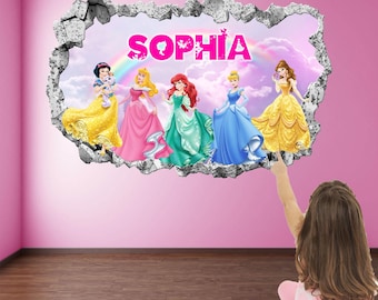 Personalised Name Princess Wall Decal Sticker, Custom Fairytale Mural, Girls Bedroom Decor