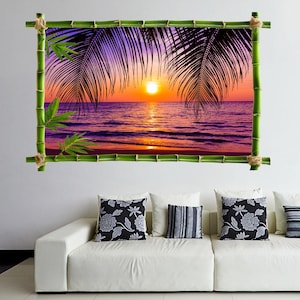 Paradise Beach Sunset Tropical Trees Wall Decal Sticker Mural Print Art Home Office Nursery Decor HE13
