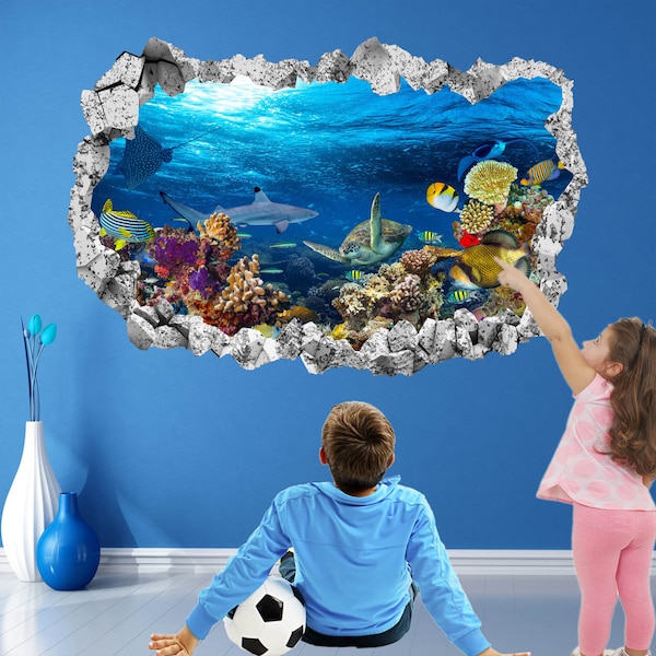 Coral Reef Fishes Sea Turtle Underwater Wall Sticker Mural Decal Poster Print Art Kids Bedroom Decor KL13