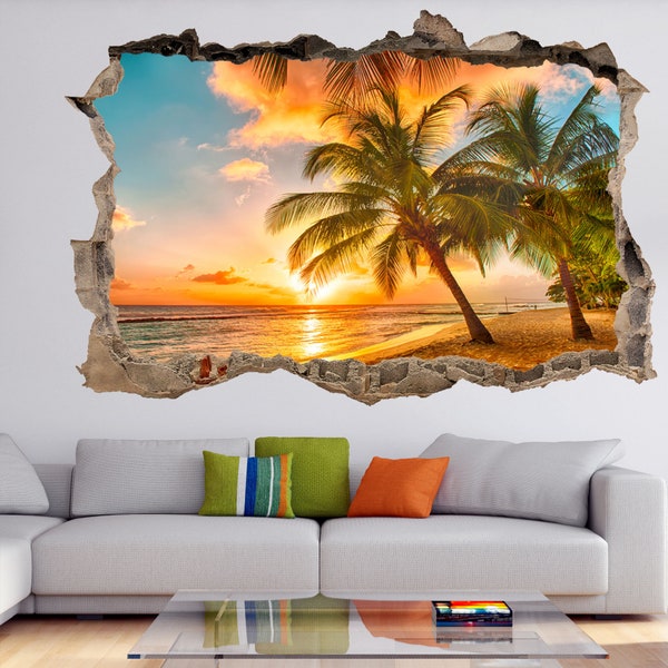 Tropical Beach Palm Trees Sunset Wall Sticker Mural Decal Poster Print Art Home Office Decor HA14