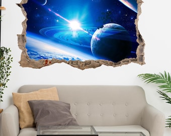 Adesivo de parede com chuva de meteoros espaciais e sistema solar, mural impresso, arte, quarto infantil, decoração de casa AD7