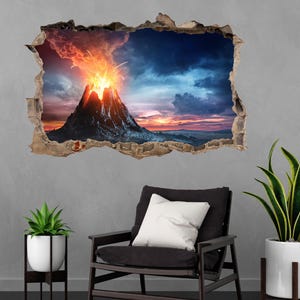 Volcano Eruption Wall Sticker | Volcanic Mountain Wall Decal | Nature Scene Mural Print - CF16