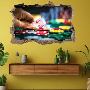 Cartes de poker, jetons, casino, sticker mural, sticker mural, impression d'art, décoration d'intérieur, BT2