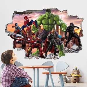 Sticker mural super-héros | Papier peint super-héros pour chambre d'enfants | Décoration murale pour chambre de garçon - EA113